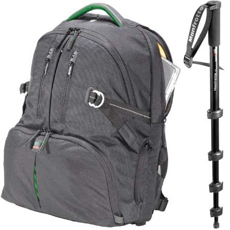 Kata-Manfrotto KT DR-467-BGMP Digital Rucksack Promotional Bundle with Free Manfrotto 790B Modo Monopod (Black with Green Accents)