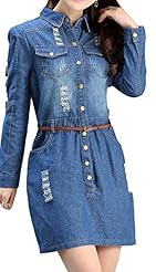 Denim Belted Short General Print Mini Dress 