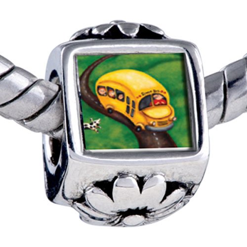 Pandora Style Bead Yellow School Bus Photo Beads Fits Pandora Bracelet