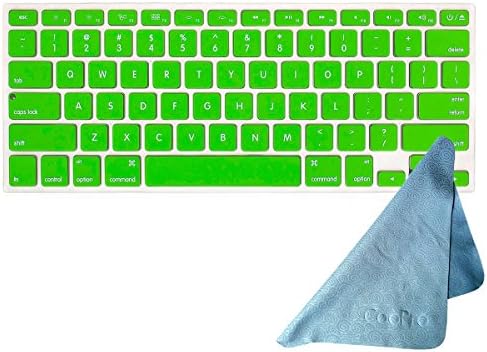 CooPro Keyboard Cover Silicone Rubber Skin for Macbook Pro 13'' 15'' 17'' (with or without Retina Display) Macbook Air 13'' and iMac - Green + Screen / Eyeglasses Cleaning Cloths