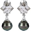 18K White Gold Tahitian Cultured Circle Dark Grey "A" Quality Pearl and Tourmalinated Quartz Earrings