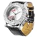 Ladies Hello Kitty metal cased rhinestone watch with syn leather strap and floating charms - Black