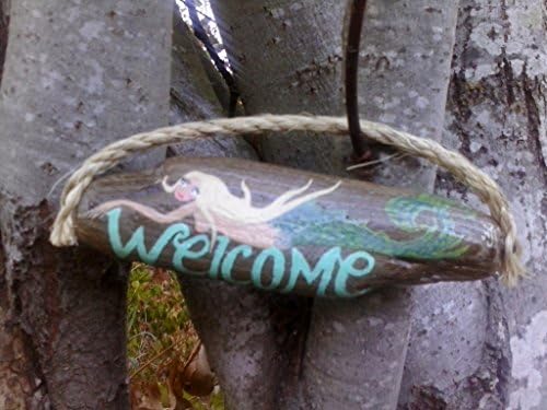 Small blonde mermaid WELCOME driftwood sign