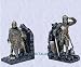 knight bookends in full suite of armor with swords and dragon shield