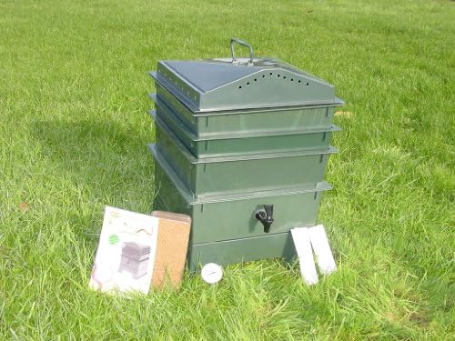 3-Tray Worm Compost Bin with Free Thermometer and Coconut Mat-Dark Green