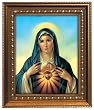 Immaculate Heart of Mary in Wood Frame with Golden Trim, 11.25" x 13.25" - MADE IN ITALY