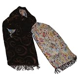 Neutral Abstract Silk Print & Brown Velvet Reversible Scarf