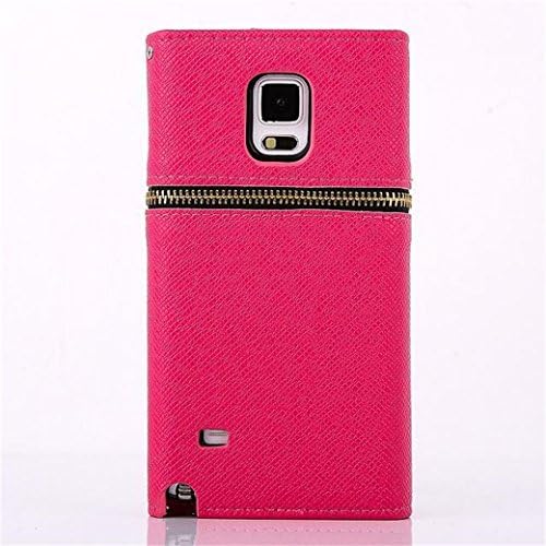 Samsung Galaxy Note4 Case, Borch Luxury Fashion Handbag Rivets Metal Zipper Style Design Pu Leather Wallet with Credit Id Card Slots/ Money Pockets Folio Leather Case Cover for Samsung Galaxy Note4 (Rose Red)