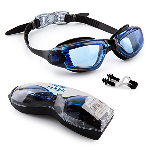 Naga Sports Marine Swimming Goggles, Anti Fog, Anti Shatter, Leak Proof, Water Proof with UV Protection for Men/Women/Kids/Adults, Black/Blue