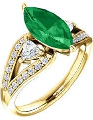 14K Yellow Gold 12.00x6.00mm Marquise Cut Chatham Created Emerald and Diamond Ring -- LIFETIME WARRANTY