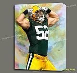 Clay Matthews GREEN BAY PACKERS ORG MIXED MEDIA CANVAS PAINTING W GALLERY WRAP STYLE FRAMING 20X28X1.5"