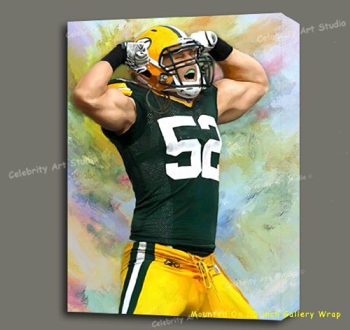 Clay Matthews GREEN BAY PACKERS ORG MIXED MEDIA CANVAS PAINTING W GALLERY WRAP STYLE FRAMING 20X28X1.5
