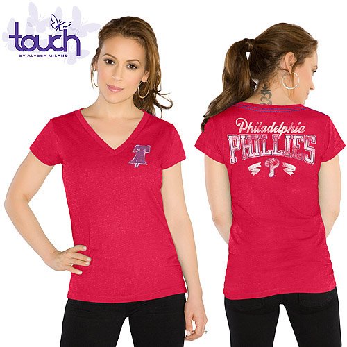 MLB Touch by Alyssa Milano Philadelphia Phillies Womens Outfield Slim Fit T-Shirt - Red (Medium) at Amazon.com