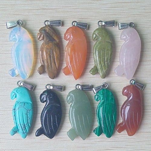 Mixed Natural Stone Carved Woodpecker Charms Pendants 10Pcs