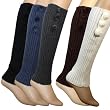 Triple Pompons Classic Boot Shaft Style Ribbed Knit Soft Acrylic Leg Warmer