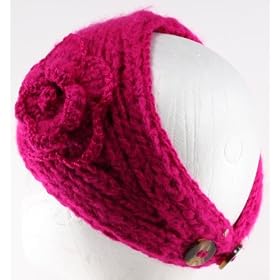 Buy 100% Handmade Knit Flower Headband, Ponytail Styling, Hot Pink by NYGiftStop Headband