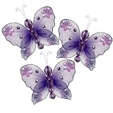 Set of 3, 3 Mini Nylon Wedding Butterlfy Decorations - Purple Emily Butterflies