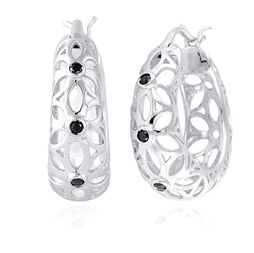 Sterling Silver Black Diamond Earrings (1/10 cttw)