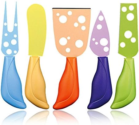 The Cheese Knives | 5 pieces Ultra Sharp Slicer Cutter Fork Spreader. Masterpiece Design Set. For Hard Medium Soft Crumbly Cheese. Antirust Stainless Steel. For Left and Right Handed