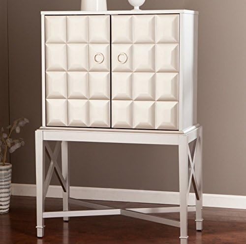 Liquor Storage Cabinet Designer Buffet with Doors Mirrored Silver - Great for Storing Your Favorite Bottles of Wine, Liquors, Stemware and Drinking Accessories