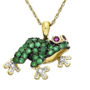 Buy 10k Yellow Gold Created Emerald and Ruby Diamond Frog Pendant (.01 cttw) by Amazon.com Collection