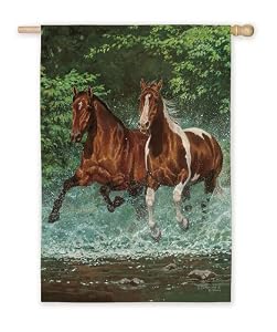 Cascade Run Horses Silk Reflections Regular Size Flag