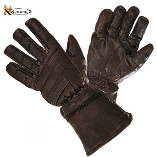 Xelement Driving Retro Mens Brown Leather Gauntlet Motorcycle Gloves Large