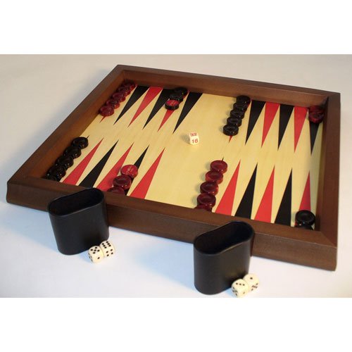 Worldwise Imports Black and Red Wooden Backgammon Set with Alabaster Checkers