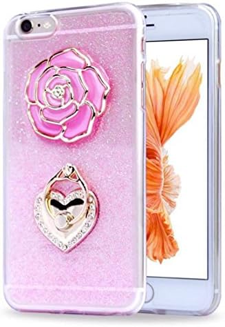 Hhmm Heart Stents+shining Tpu Back Cover with Metal Ring Holder Stand Buckle and the Rose Pattern Slim the Girl Cover Case for Iphone 6 Plus (Pink)