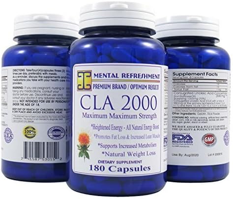 Mental Refreshment: CLA (Conjugated Linoleic Acid) - 2000mg, 180 Capsules by Mental Refreshment Nutrition