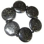 Marcasite Bracelet 01 Stretch Black Coin Gold Pyrite Obsidian Crystal Gemstone