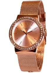 Kenneth Cole New York KCW4018 Womens Analog Round Watch Rose Gold-Tone Stainless Steel Mesh Bracelet Crystals