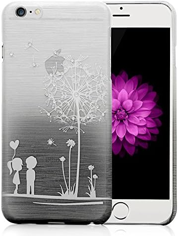 Iphone Case, Iphone 6 Plus Case - TURATA Premium Handmade Bling Crystal Diamonds Sweet Love Blowing Dandelion Brushed Metal Design Back Case Cover for Iphone 6 Plus (5.5")(Value Package)-Grey