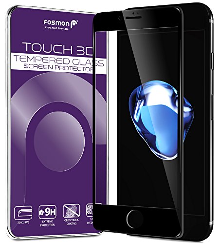 iPhone 7 Screen Protector, Fosmon TOUCH [HD Clear 3D | Full Coverage | Tempered Glass] Color Layer 9H Hardness Oleophobic Coating Glass Shield for Apple iPhone 7 (Black)