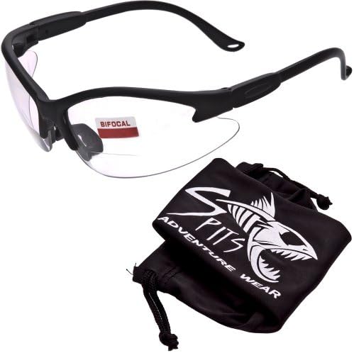 Cougar Bifocal Safety Glasses Black Frame Clear 1.50 Magnification Lens ANSI Z87.1 - Microfiber Pouch