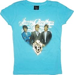 Jonas Brothers Group Crest Aqua Blue Girl's Youth T-Shirt Tee
