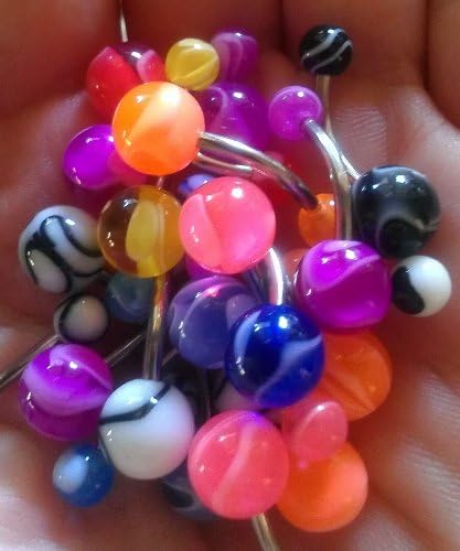 Purple Magenta Passion Triple Shine "B" Marble Belly Button Ring 14G , 7/16", 5 & 8mm Balls - Sold Individually