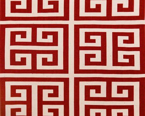 Red and Natural Beige Modern Greek Key Geometric Print Drape with Blackout Lining, One Rod Pocket Curtain Panel 96 inches long x 50 inches wide