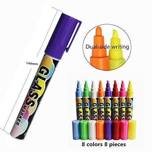 SevencolorÂ®liquid Chalk Marker 8 Colors/pack with Unique Reversible Tip Premium Quality Used on Glossy Chalkboard - Glass - Window - Mirror - LED Board - Water Base Non-toxic Dry Wet Erase Paint 6mm Line Width