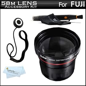 Vivitar 58mm 3.5x Telephoto Lens Kit For Fuji FujiFilm Finepix HS20 EXR, HS30EXR, HS30 EXR,... by Butterfly