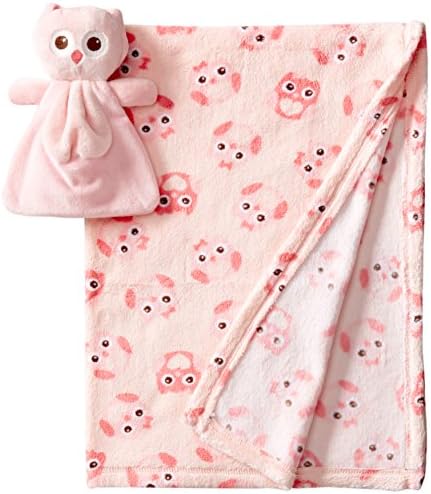 Lovespun Baby-Girls Newborn 2 Piece Blanket with Owl Plush Toy, Pink, One Size