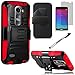 Phonelicious Hybrid Armor Dual Layer Rhino Kickstand Belt Holster Clip Combo Rugged Case Bundle with Screen Protector & Stylus for LG Power L22C & LG Leon C40 - Red