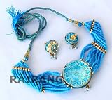 Unique Women Fashion Wear Indian Rajrang Handmade Bellydance Costume Blue Beads Imitation Bridal Wedding Fashion Lakh  Lac Kundan Jewelry Jewellery Earrings Necklace