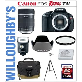Canon EOS Rebel T3i 18 MP CMOS Digital SLR Camera with Canon EF-S 18-135mm f/3.5-5.6 IS Lens + Canon EW-73B Lens Hood + Canon LPE8 Spare Battery + 67mm Essential Pro DHD UV Filter + LEXSpeed 32GB SDHC Class 10 Memory Card + Sunpak Heavy Duty Digital Mon-Tripod + Canon Speedlite 320EX Flash + Canon D