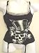 Lucky 13 Stocking Parade Garter Top, Top Hat Skull Crossbones Print low cut Top with attached Garters