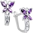 14K White Gold Butterfly February Birthstone Leverback Earrings