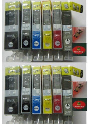 12 Tinten Patronen für Canon Pixma MG6150 MG6250 MG8150 MG8250 MG 6100 6150 6200 6250 8100 8150 8200 8250 ersetzt PGI-525BK CLI-526BK CLI-526C CLI-526M CLI-526Y CLI-526GR (grau) (kompatible Druckerpatronen – mit Chip) sie bekommen 2 x schwarz (525BK) 2 x schwarz (526BK) 2 x blau (526C) 2 x rot (526M) 2 x gelb (526Y) 2 x grau (526GY) mit Chip ESMONLINE)