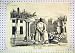 French Antique Print Man Working Roof Ruins Building