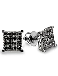 1.75 Carat (ctw) 10k White Gold Black Round Diamond Square Shaped Stud Earrings