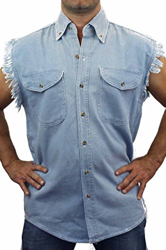 LIGHT DENIM Basic Plain Sleeveless Denim Biker Shirt (XL)